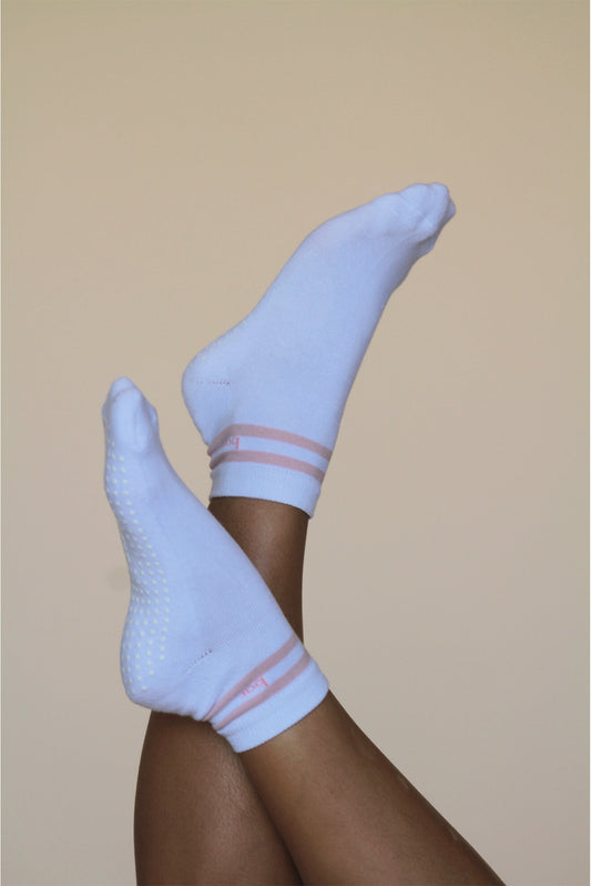 Don't Trip Pilates Sock - White/Pink